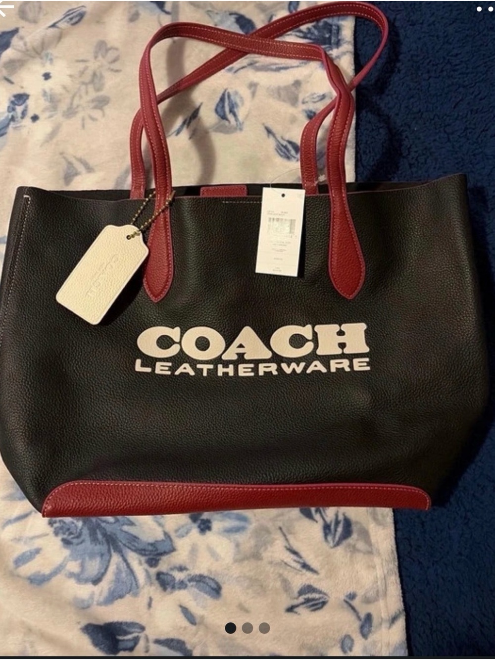 Coach Black Leatherware Tote with Red Trim and Handles